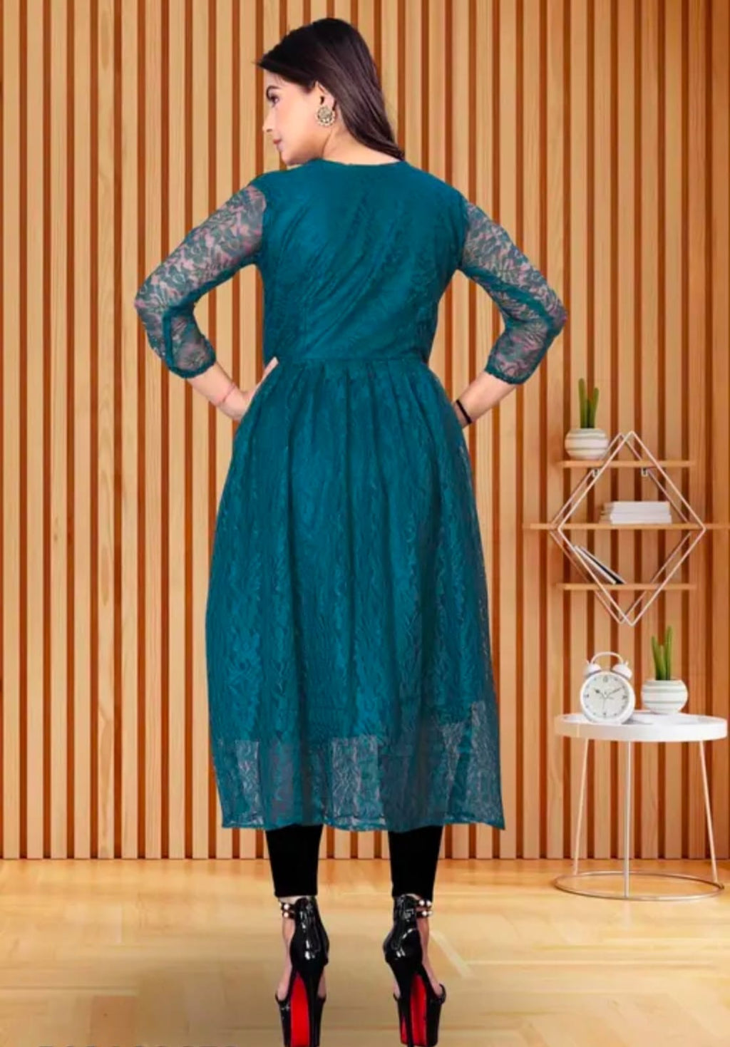 Elegant Button-Down Floral Lace Flared Kurti