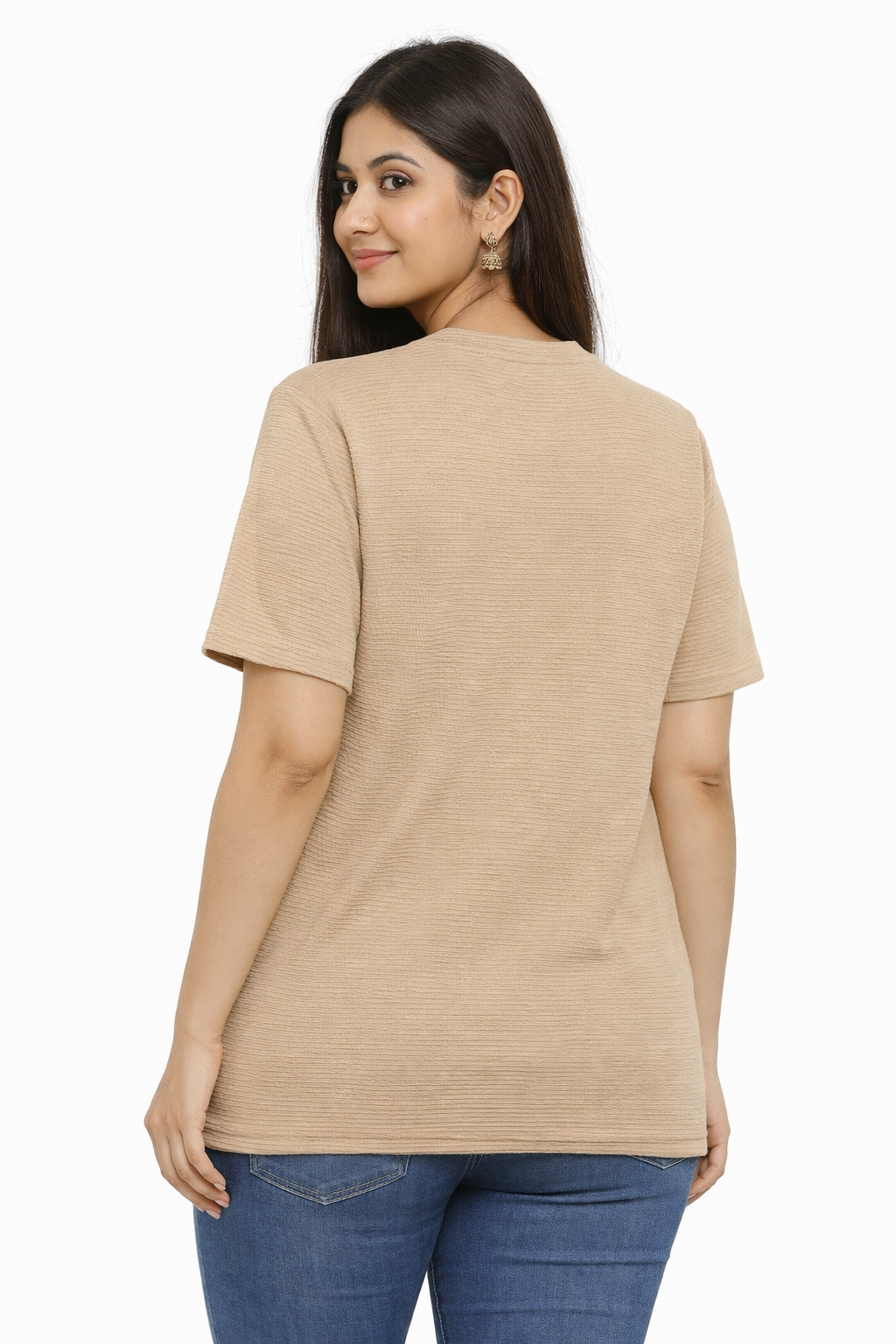Women’s Beige Textured Printed T-Shirt
