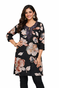 Dark Blue Floral Kurti with dark blue Embellished Neck