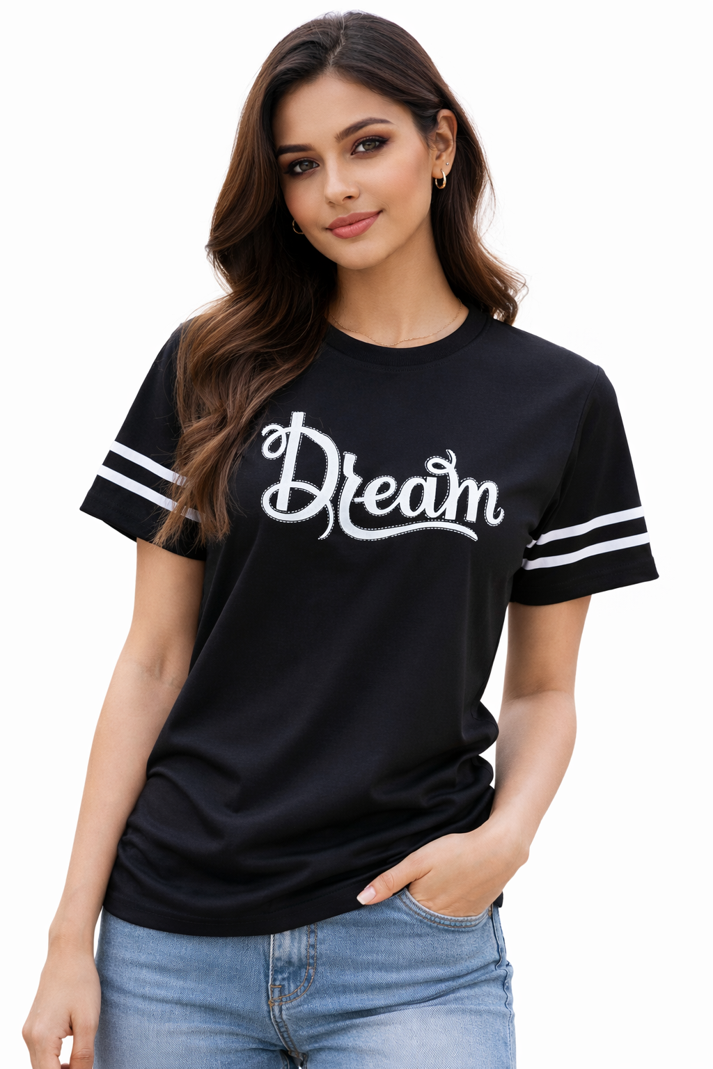 Women’s Black Ribbed T-Shirt – Dream Print