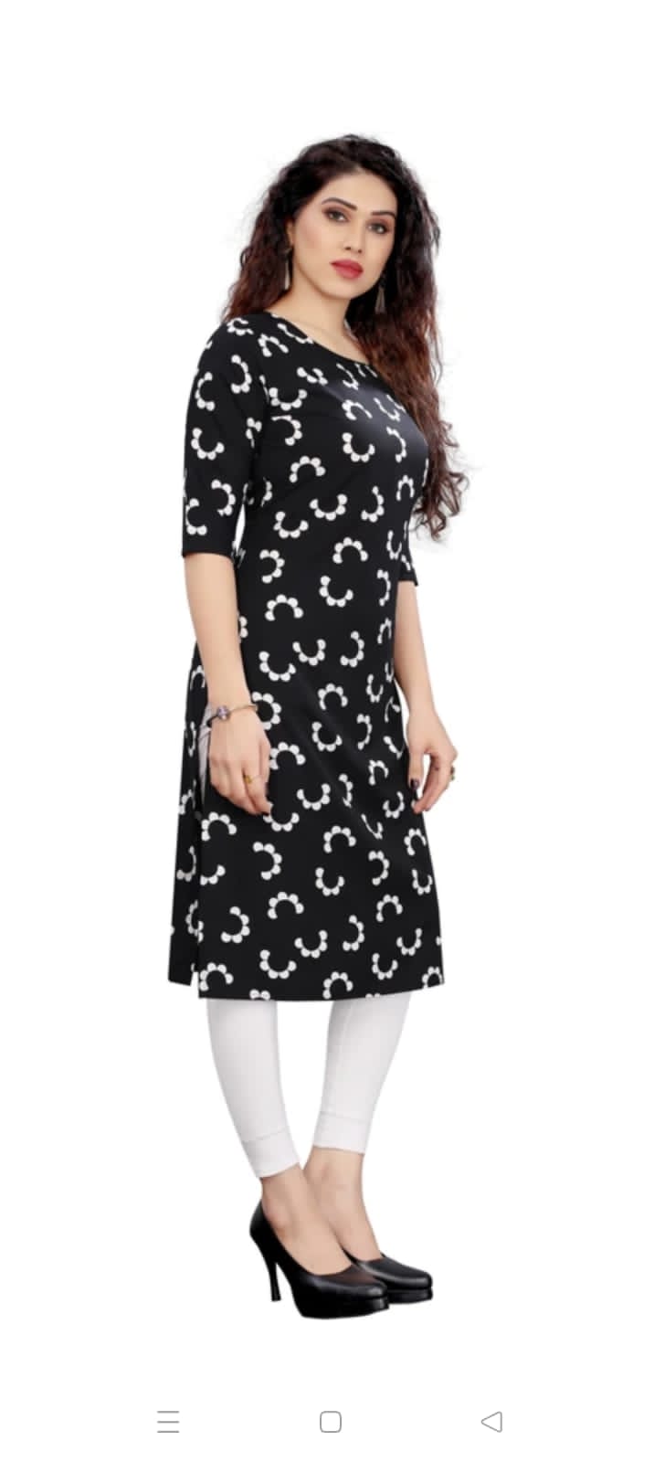 Women’s Printed Straight Kurti (Black & White)
