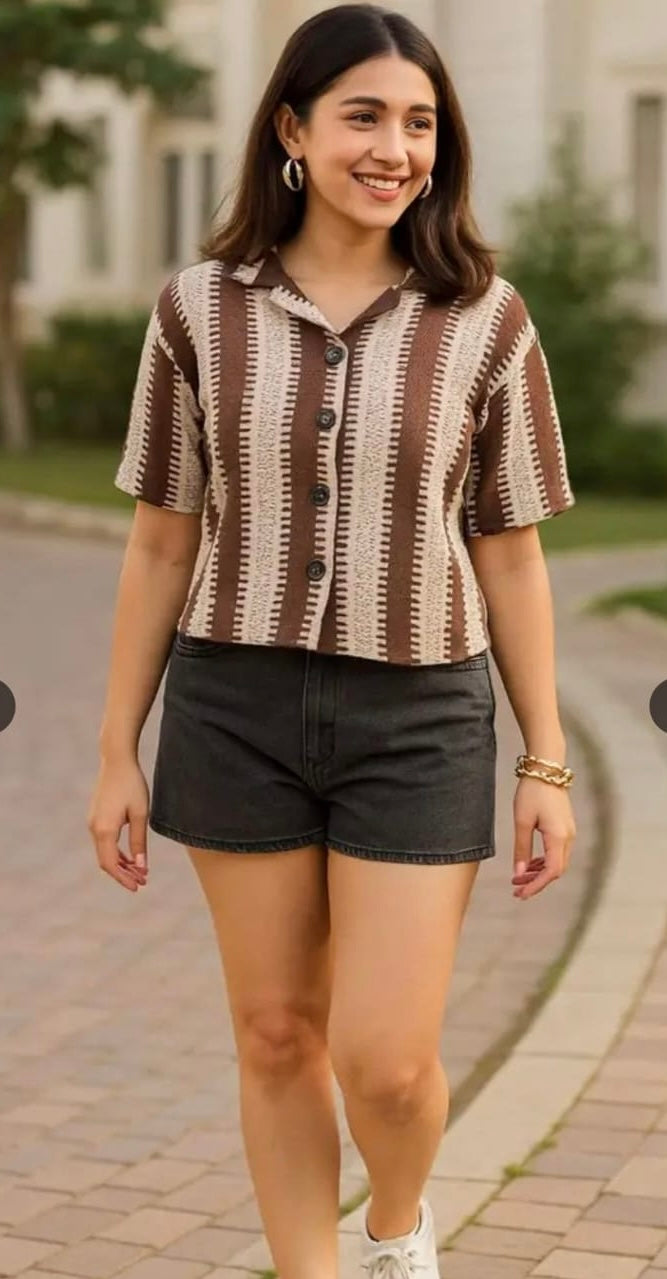 Women’s Mauve Floral Textured Button-Down Shirt