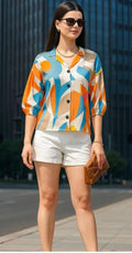 Women’s Abstract Printed Button-Down Shirt (Multicolor)