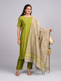 Lime Green Silk Blend Straight Suit Set