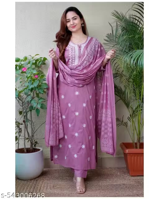 Deep Lavender Embroidered Ethnic Set