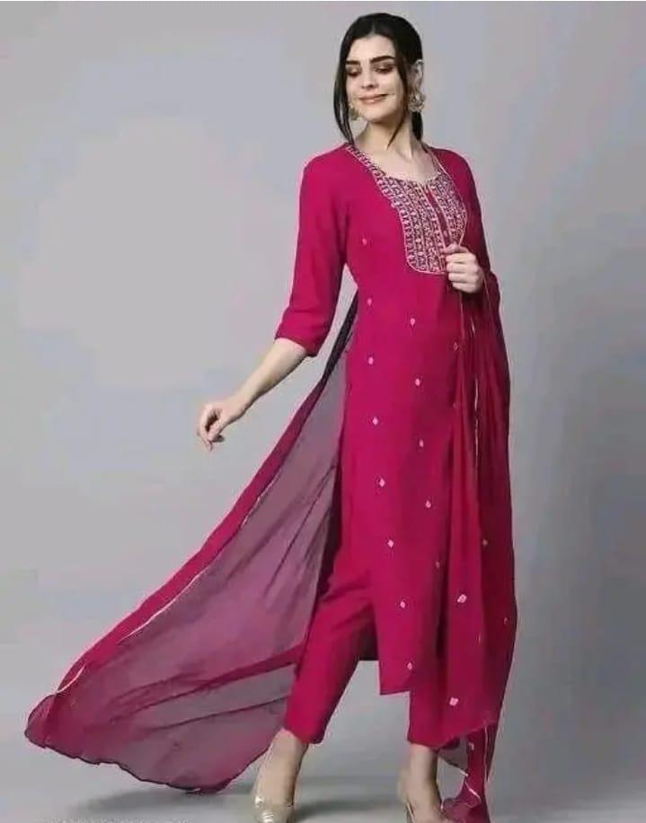 Magenta Kurta Set with Sheer Dupatta
