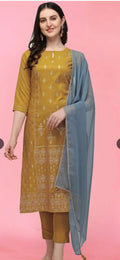 Mustard Gold Embellished Kurta Set