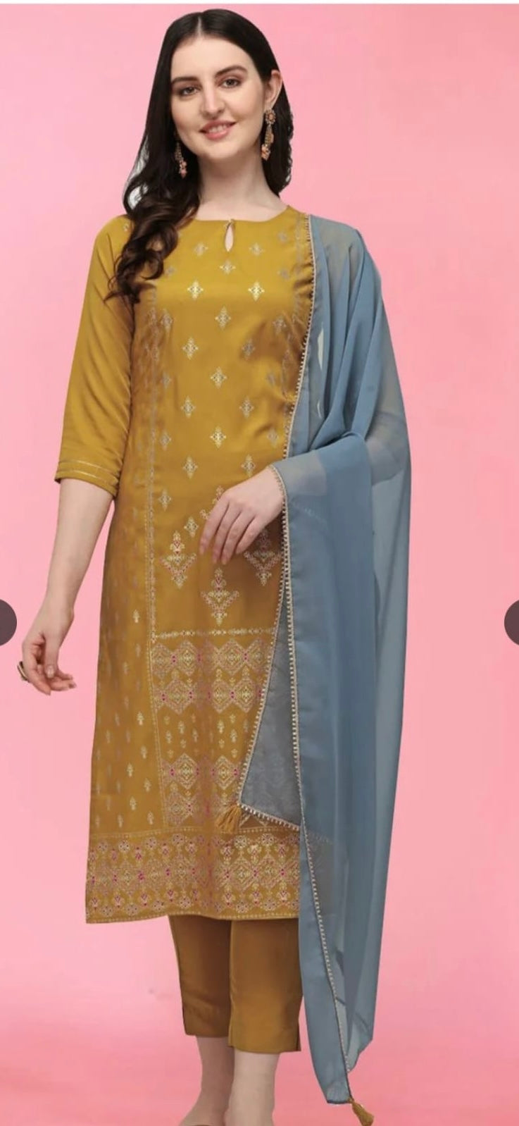 Mustard Gold Embellished Kurta Set
