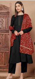 Classic Black & Crimson Bandhani Set