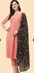 Peach Floral Gathered Kurta