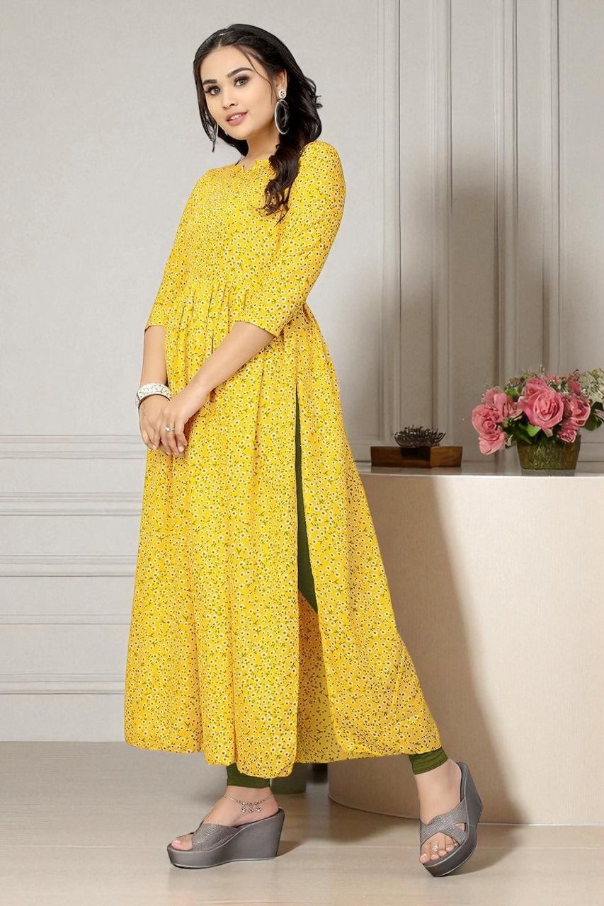 Mustard Yellow Floral Printed Gown