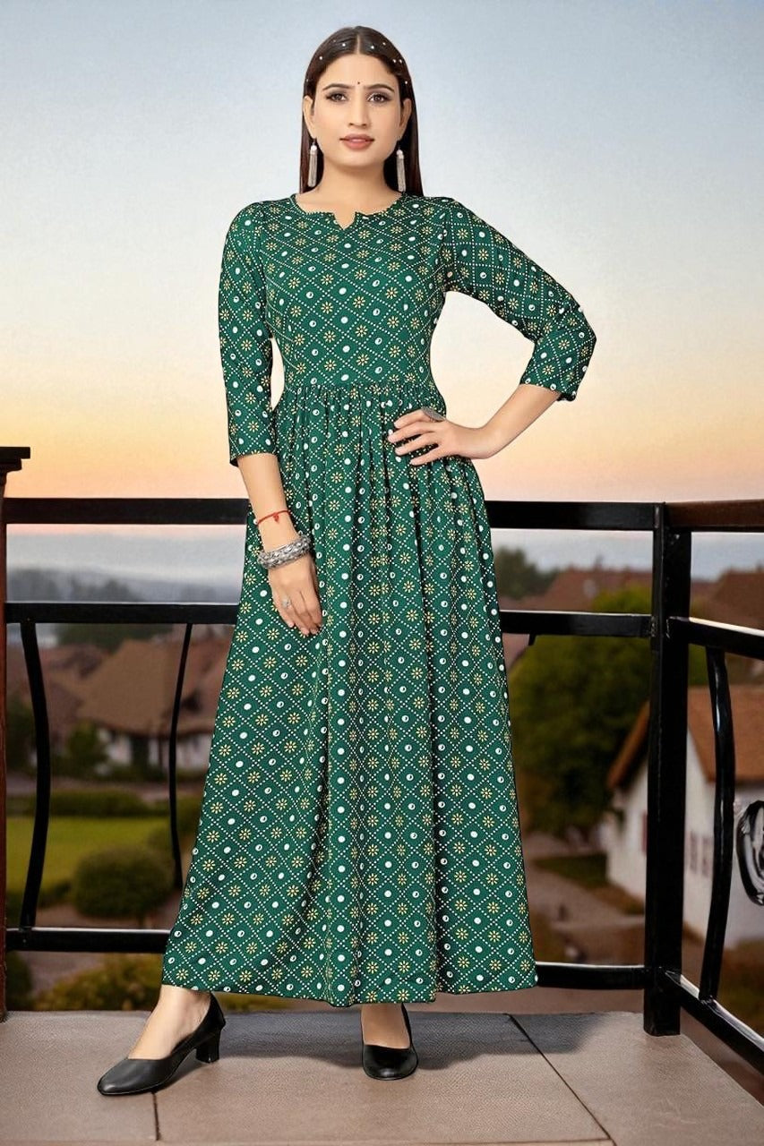 Dark Green Traditional Printed Gown