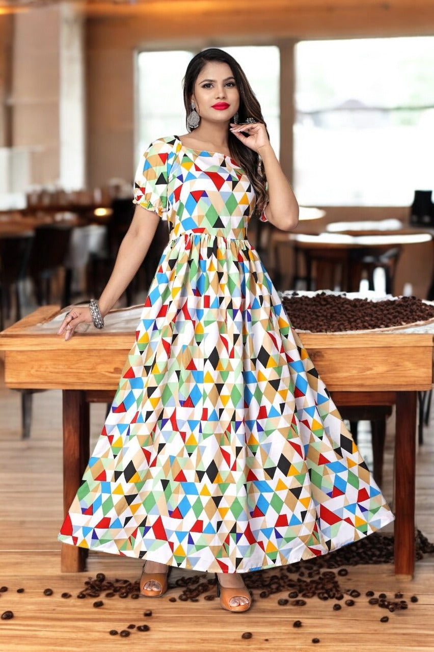 Multicolor Geometric Printed Gown
