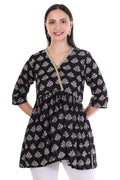 Black Printed V-Neck Kurti