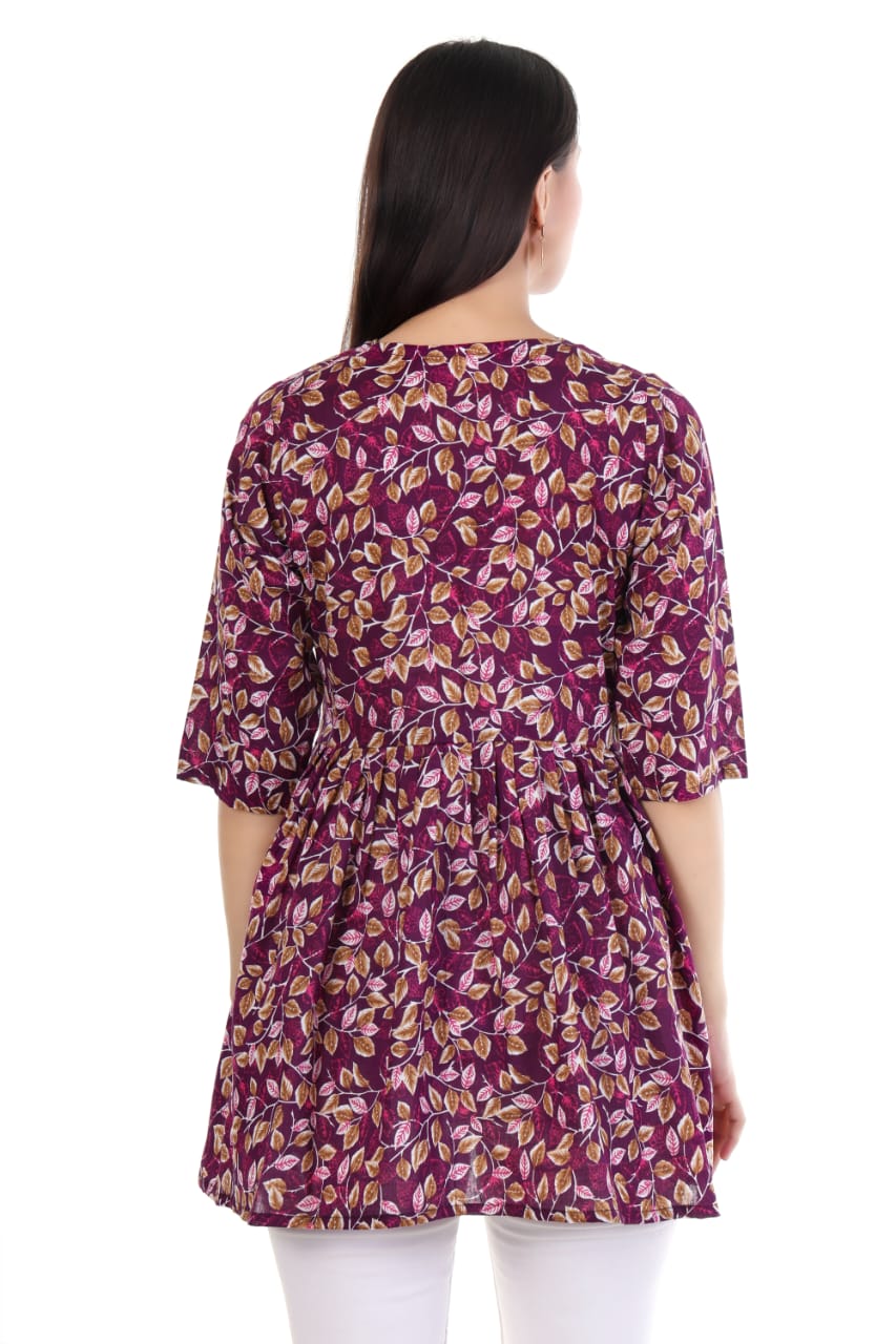 Elegant Floral Printed A-Line Kurti Top