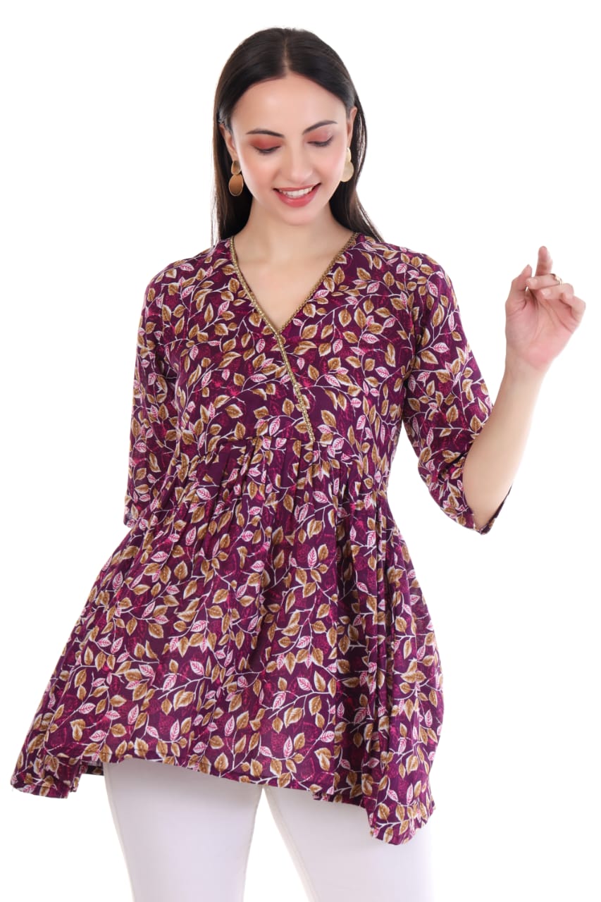 Elegant Floral Printed A-Line Kurti Top