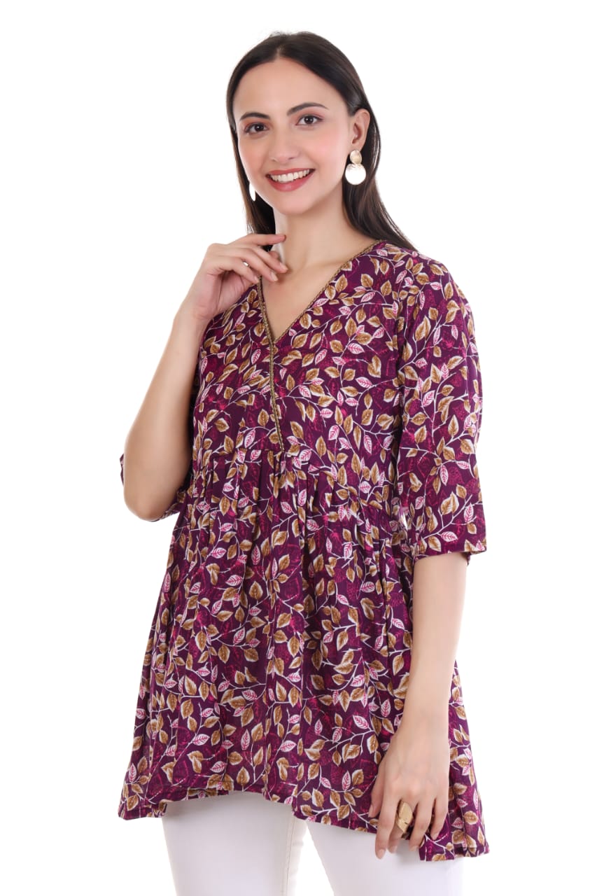 Elegant Floral Printed A-Line Kurti Top