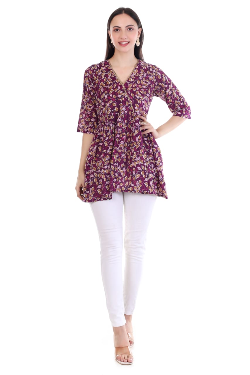 Elegant Floral Printed A-Line Kurti Top