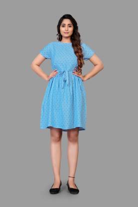 Blue Solid Casual Dress
