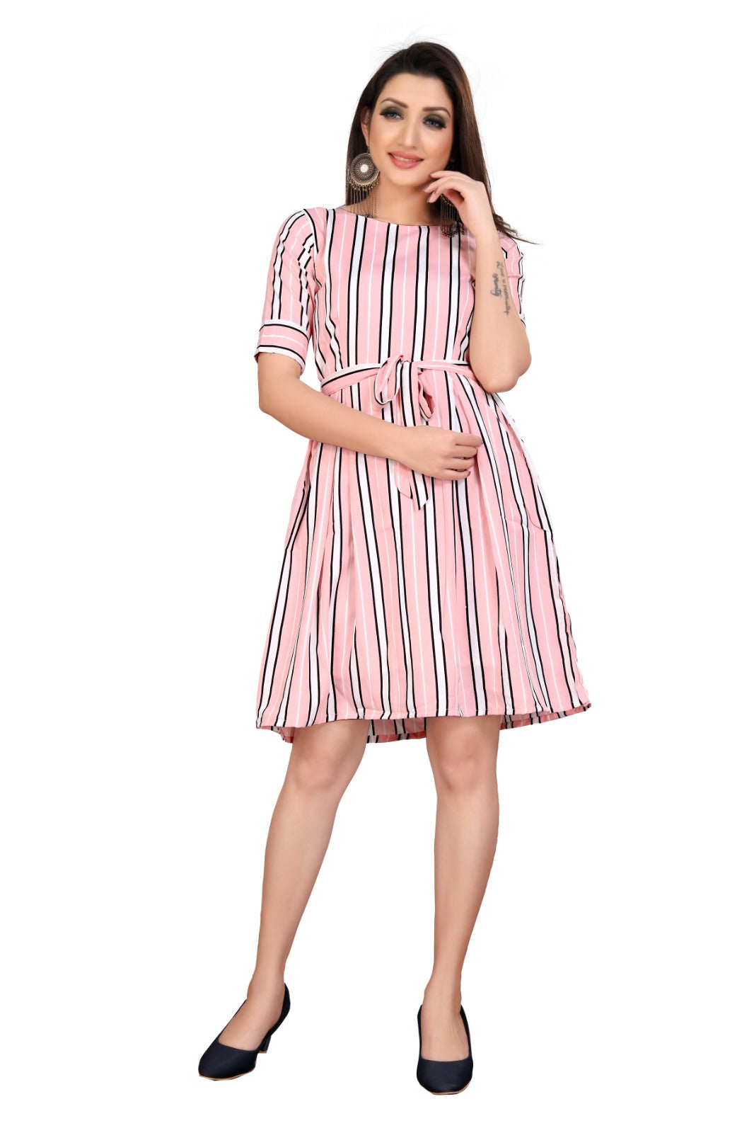 Pink Striped Dress with Belt