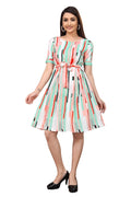 Pastel Striped A-Line Dress with Waist Tie