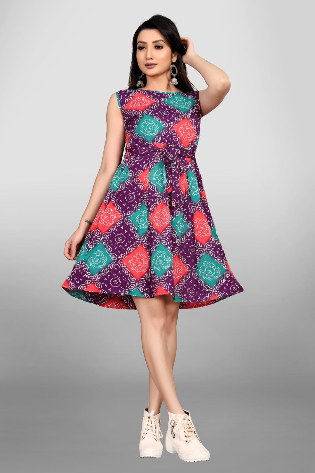 Purple Bandhani Style Printed Dress
