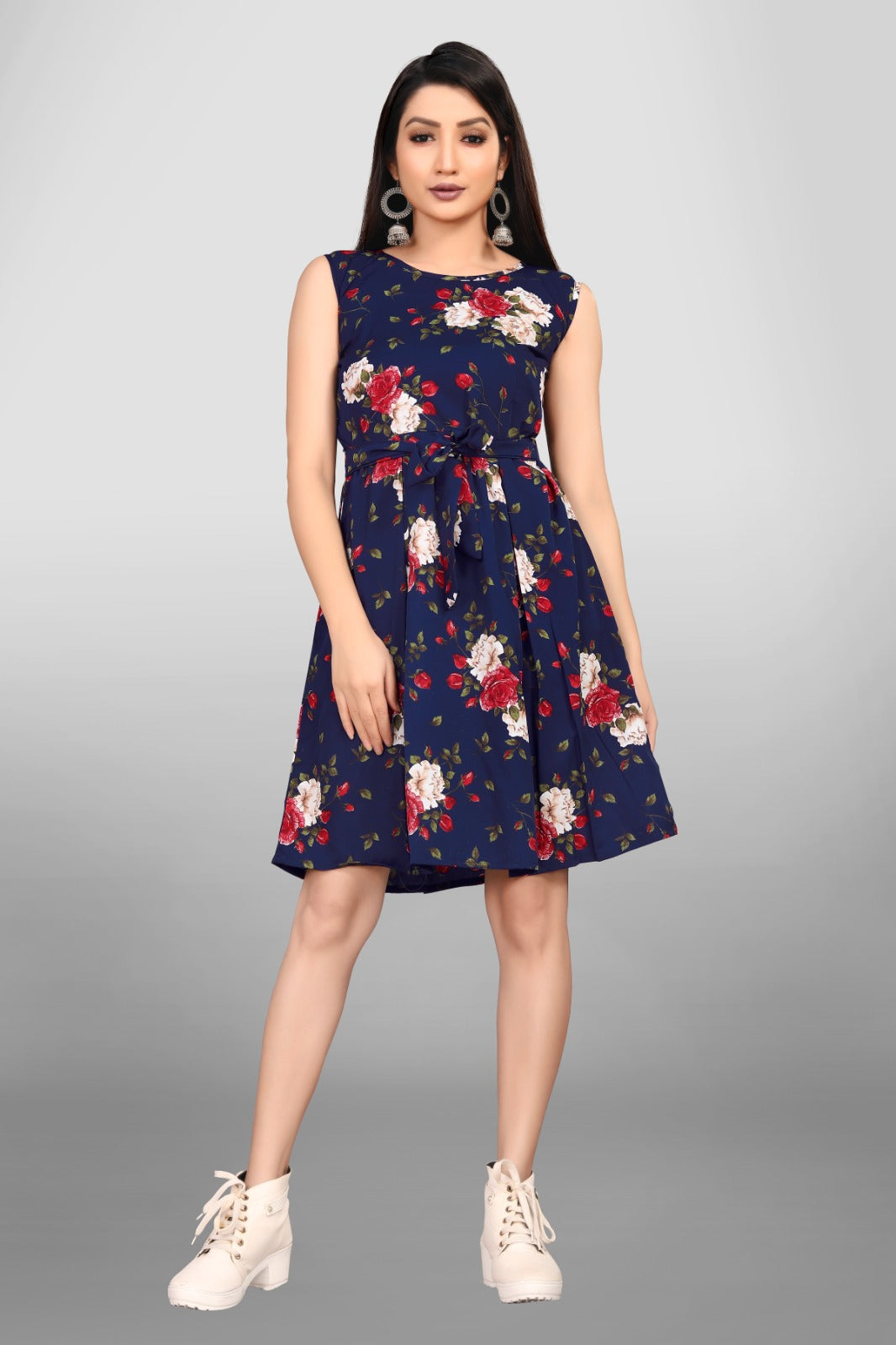 Navy Blue Floral Printed Dress