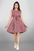 Mauve Printed Sleeveless Skater Dress