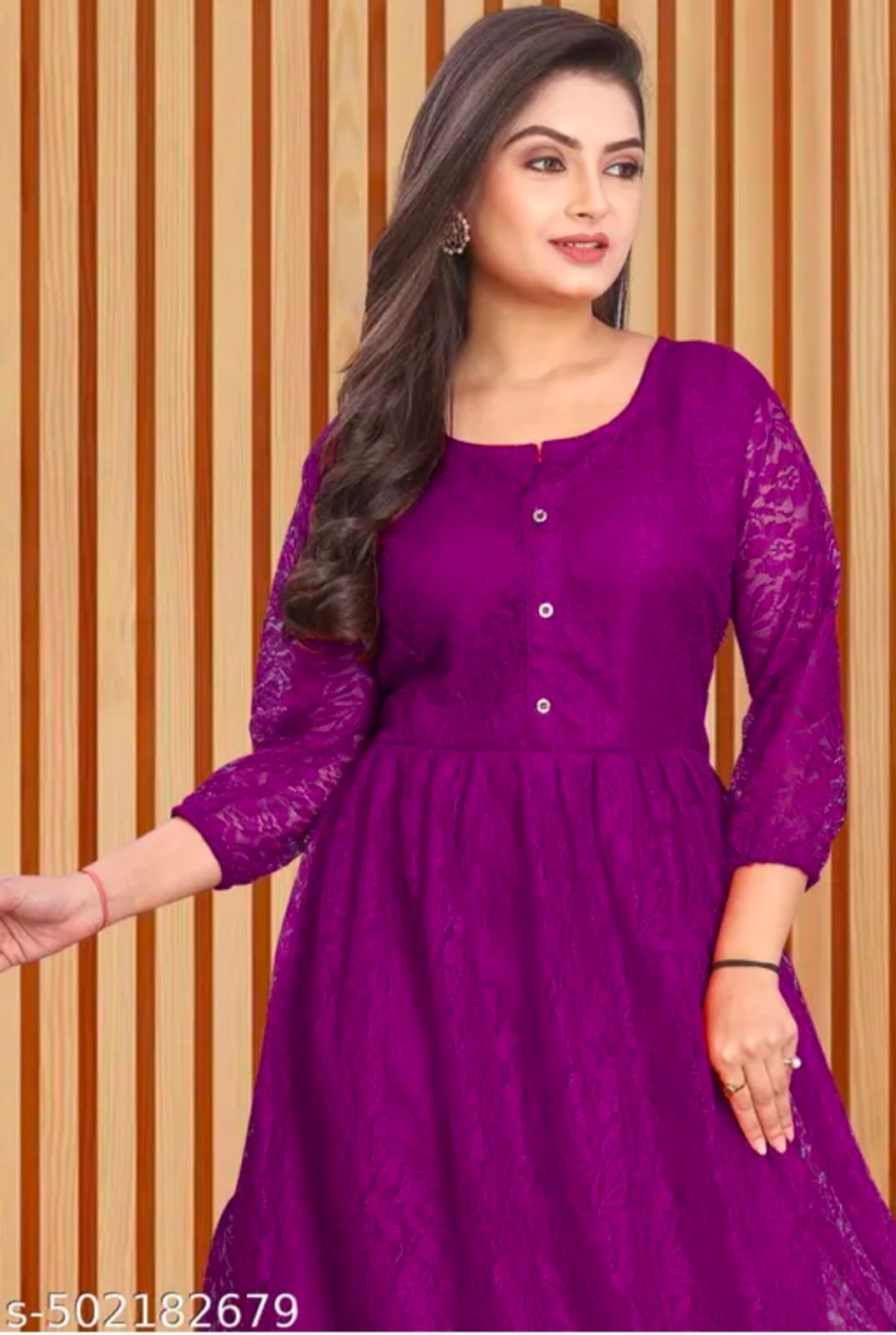 Elegant Button-Down Floral Lace Flared Kurti